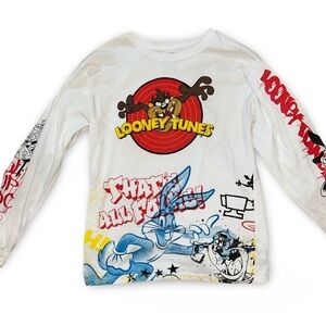 Looney Tunes Long Sleeve T-Shirt Bugs Taz Daffy Print White Medium